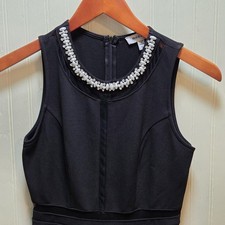 Monteau Dress Womens Small Black Beaded Neck Sleeveless Fit & Flare Short Party