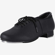 Linodes Lace-Up Tap Dance Shoes PU Leather Split Sole Metal Taps 1" Heel Size 7W