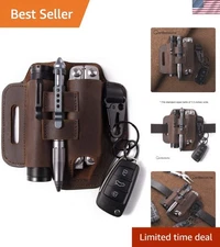 Elegant Dark Brown EDC Leather Belt Organizer for Multitools & Accessories