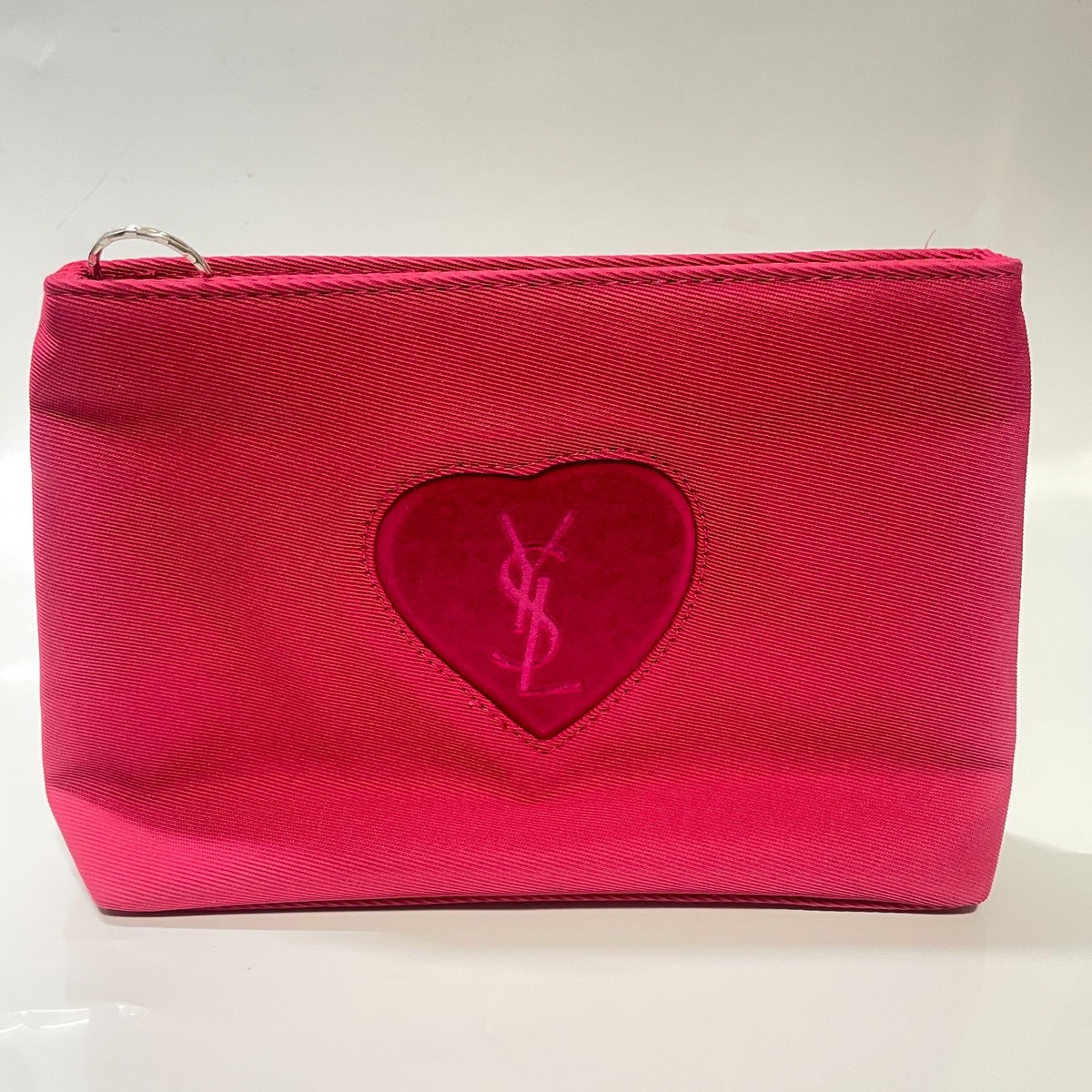 YVES SAINT LAURENT Heart Logo Cosmetic Pouch Makeup Bag case Vivid