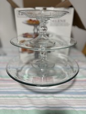 Libbey Selene 3 Tier Glass Footed Serving Stand Dessert Cake Display Open Box