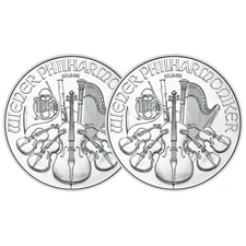 Lot of 2 - 2025 1.50 Euro Silver Austrian Philharmonic 1 oz BU
