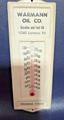 VTG WARMANN Gasoline Fuel Oil Co Advertising Thermometer Sign St Louis Gas Oil