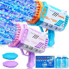 2 Pack 69-Hole Rocket Bubble Guns USB Rechargeable Kids Outdoor Summer Toy Party