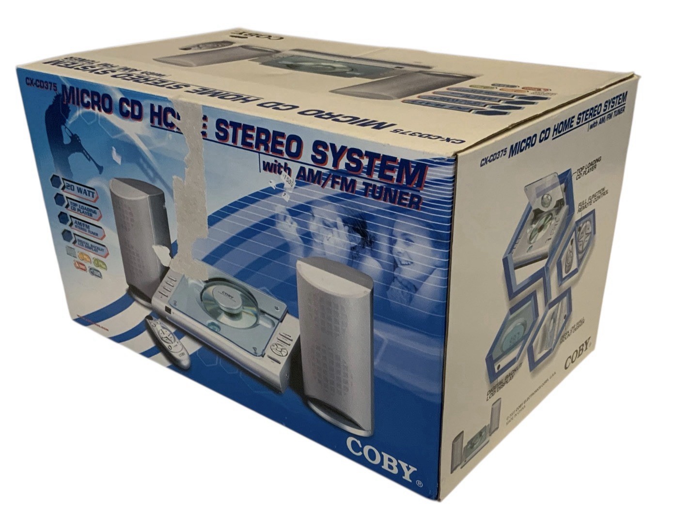 Coby Micro CD Home Stereo System CX-CD375 With Speakers, Rem