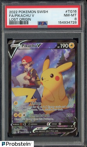 2022 POKEMON SWORD & SHIELD LOST ORIGIN #TG16 FA/PIKACHU V PSA 8