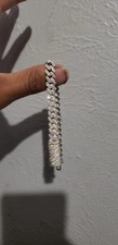 Men's Cuban link Bracelet 5 ct Round Cut Simulated Diamond 14k White Gold Plated