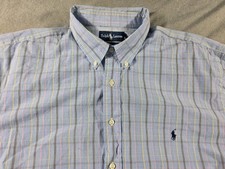 Ralph Lauren Shirt Mens 2XB Big Blue Multicolor Plaid 2 Ply Cotton S/S Button Up