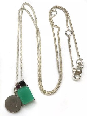 Silver 925 Hatsune Miku Natural Stone Necklace Black Spinel Garnet Chrysoprase