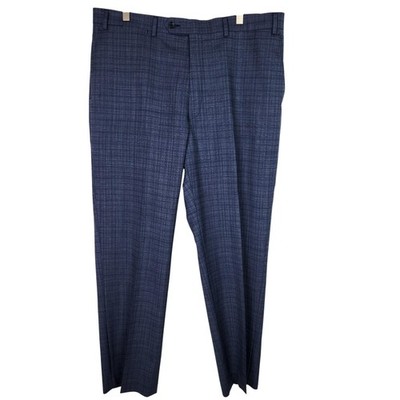 HART SCHAFFNER MARX Dress Pants Mens 38 Blue Check 100% Wool Flat Front