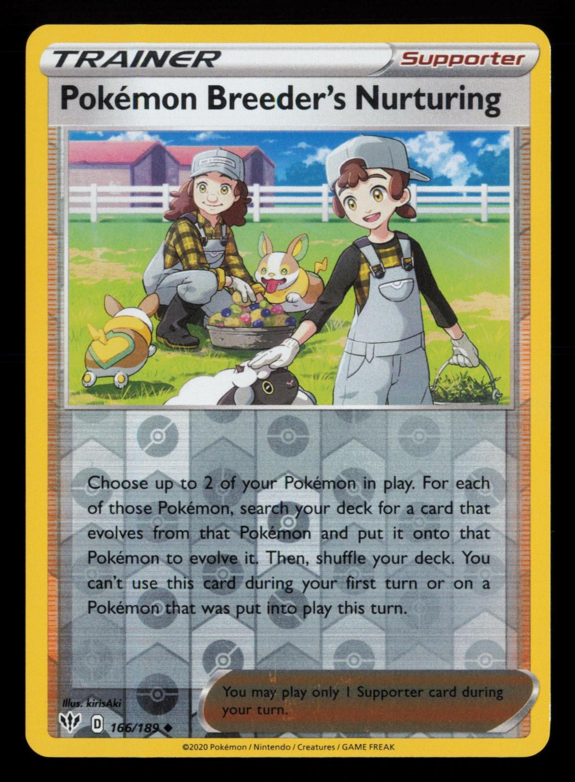 Pokemon Breeder's Nurturing 166/189 Darkness Ablaze Pokemon Reverse Holo NM
