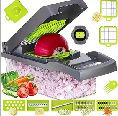 Kitchen Ideas 16 in 1 Gemüseschneider Zerkleinerer Mandoline Hobel Schwarz/Grün