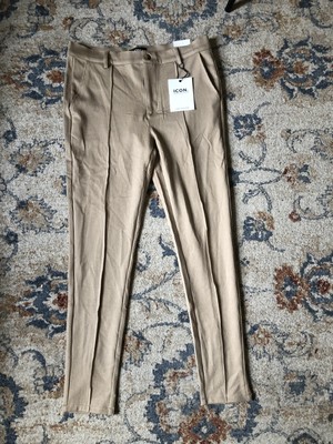ICON Amsterdam Amari Trousers Mens 34 Cream Slim Fit Stretch Dress Pants  New | eBay
