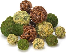BYHER Decorative Balls for Centerpiece Bowls, 18pcs Fake Moss Balls + Wicker Rat