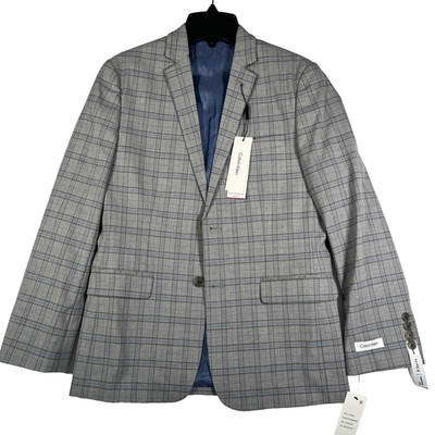 Calvin Klein Boy's 16 Stretch Deco Plaid Jacket Slim Gray Blue