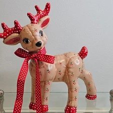 Vintage Kimble Mold Quilted Reindeer Ceramic Christmas 1988 Hollies Polka Dots