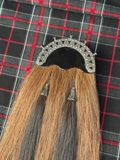 Keltischer antiker brauner Pferdehaar Sporran 2 schwarze Quasten Dudelsackf&auml;nger Kilt Sporran