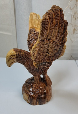 Vintage Eagle Hand Carved Two-Tone Wooden Open Wings 9'' x 5'' x 5.5''