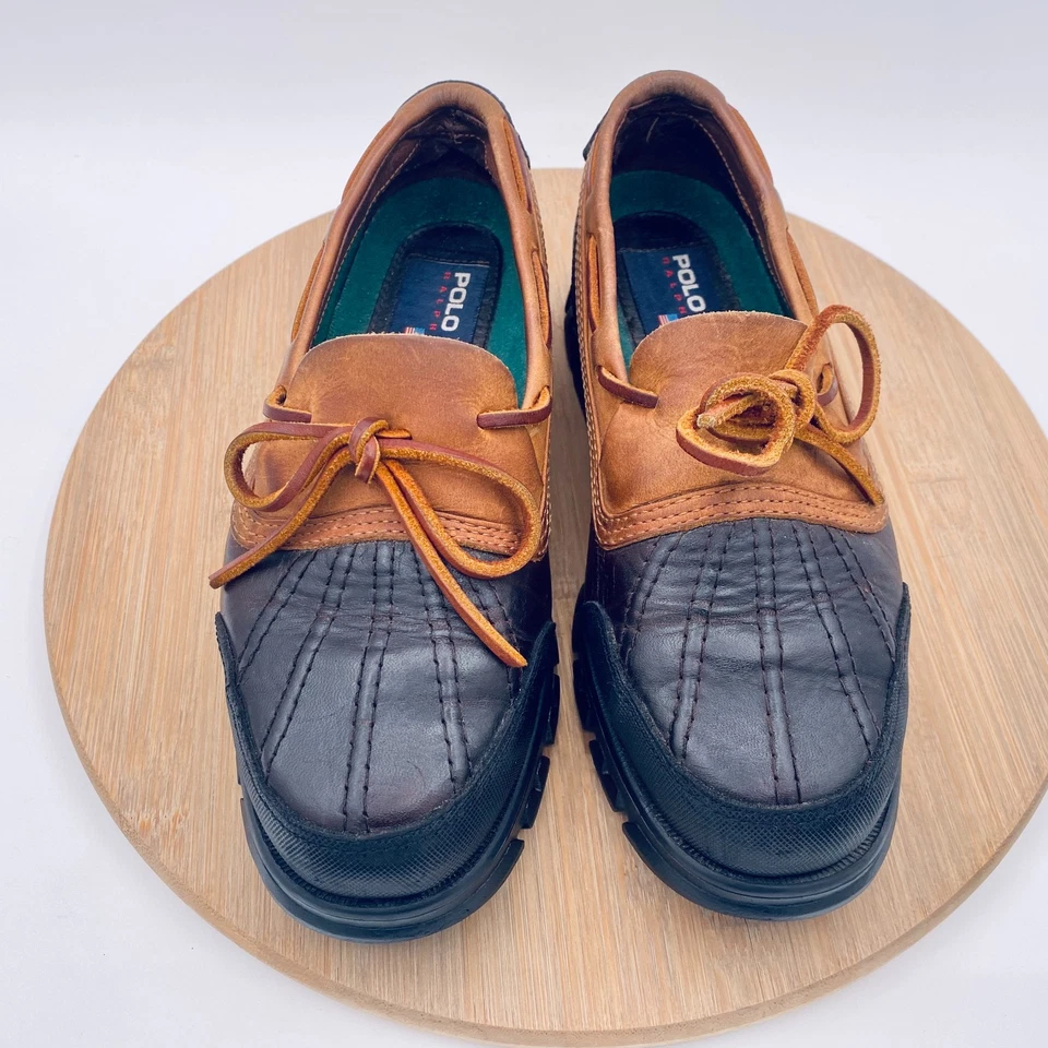 Vintage Polo Ralph Lauren Sport Boat Shoes Womens 7 Brown Leather Deck Loafers - Image 2 of 4