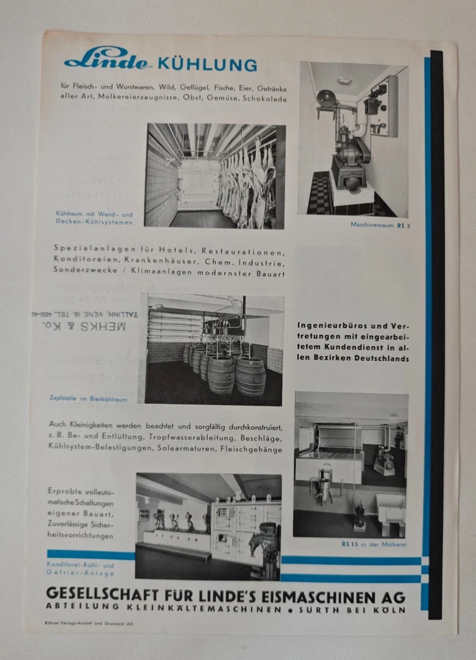 Linde Kühlung mit „RS“ Prospekt ca. 1937  Industriekälte, Fotos, selten - Bild 2 von 3