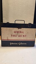 Vintage Johnson & Johnson General First Aid Kit Metal Wall Mount Case Filled
