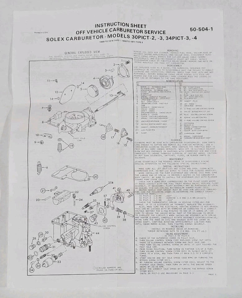 15282C Walker Products Carburetor Repair Kit New for VW Volkswagen Beetle Super - Image 3 of 4