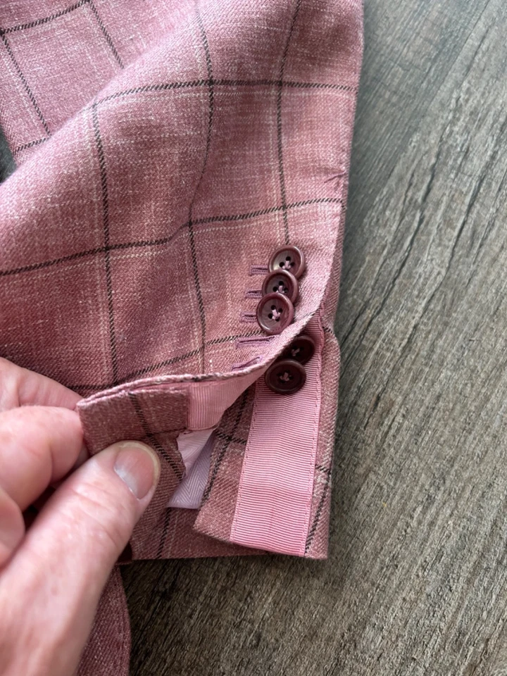 Mark Pomerantz bespoke pink plaid merino wool DB blazer sport coat jacket 42XL - Image 3 of 4