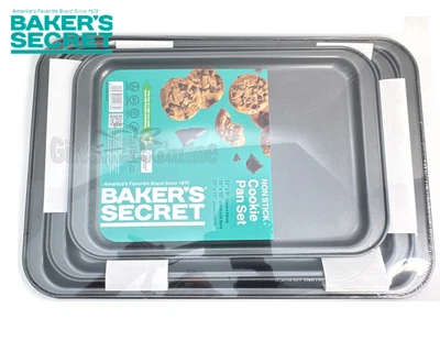 Baker's Secret Non-Stick Cookie Pan Set of 3 - 13", 15", 17" Dishwasher Safe NEW