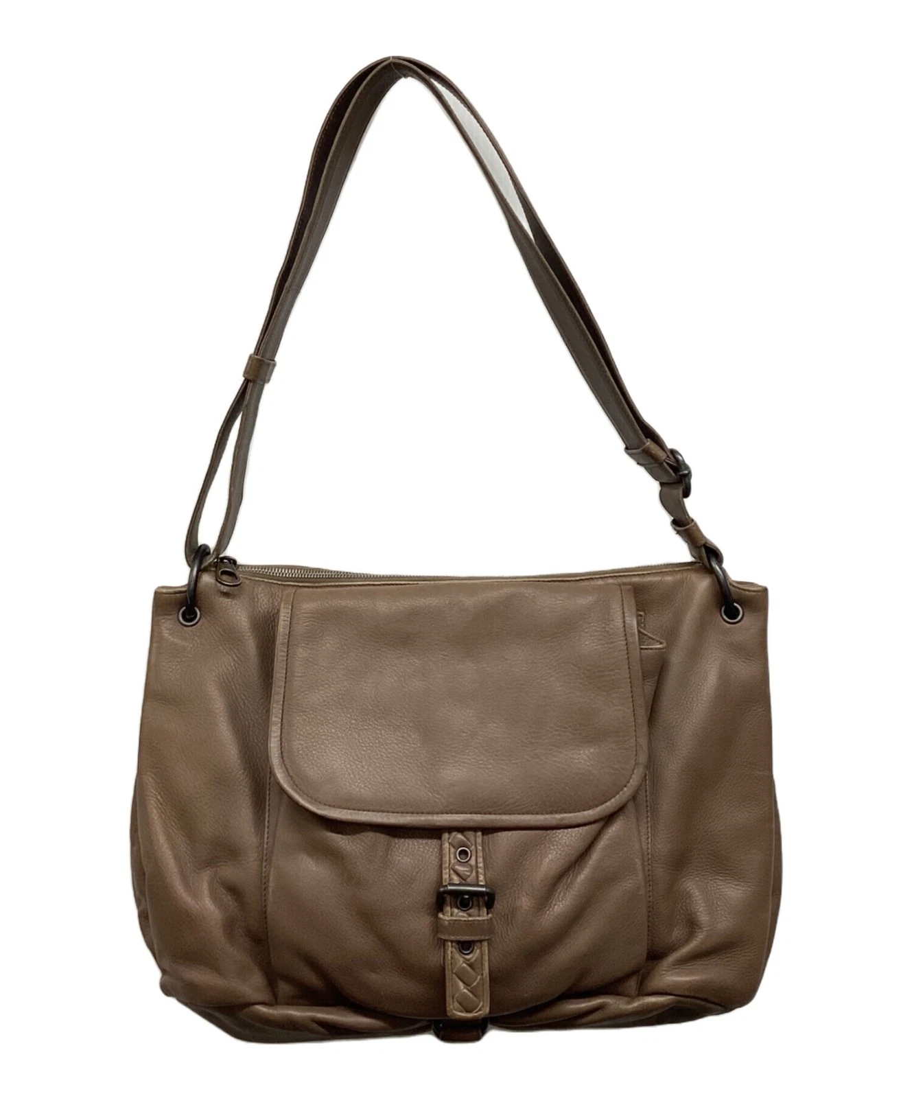 Bottega Veneta — Authentic Bottega Veneta Shoulder Bag 199745 Calfskin Leather Brown SK1146