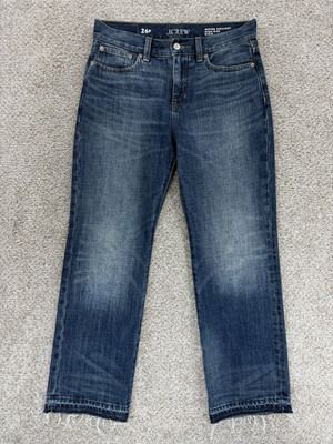 J.Crew The Nipped Straight High Rise Rigid Jeans Womens 26P Blue Release Raw Hem