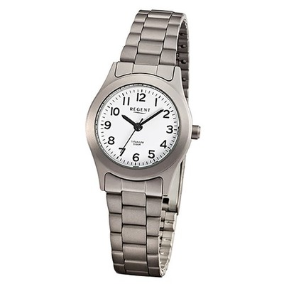 Regent Damen-Armbanduhr grau silber Analog F-855 Titan-Armband URF855