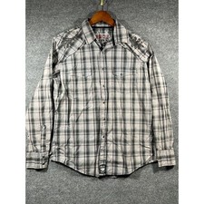 Rock 47 Pearl Snap Shirt Men's Large Gray Plaid Long Sleeve 100 Cotton Western