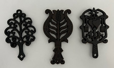 Black Cast Iron Trivets Lot of 3 Vtg Footed  Tree, Flower, Birds Collectibles