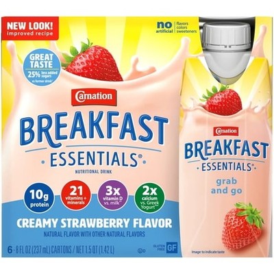 Carnation Breakfast Essentials Protein Shake, Creamy Strawberry, 8 fl oz, 6 Pack