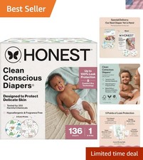Clean Conscious Diapers for Delicate Skin  Up to 100 Leakproof  Hypoallerg...