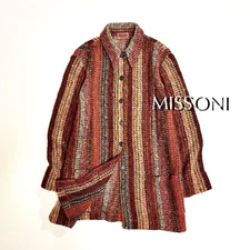 Missoni Women L-XL Mohair Openwork Knit Jacket Wool Orange Tag Multicolor Stripe