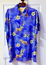 Birdie Bound Leopard Golf Polo Men’s Shirt Jungle Leopard Azure Blue Golf