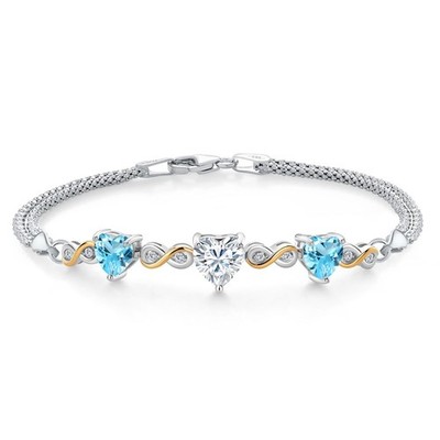 925 Silver and 10K Yellow Gold Moissanite and Swiss Blue Topaz and Lab Grown