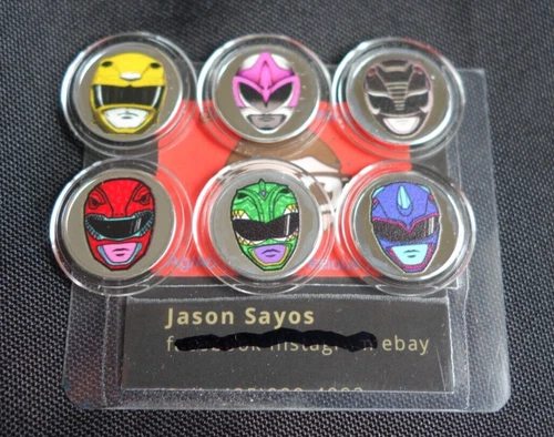 Power Rangers FULL SET 6x 1 Gram .999 Fine SILVER Mini Coins, Color Round, RARE!