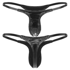 Women's Faux Leather Low Rise Thongs Briefs Underwear Wet Look T-back Panties