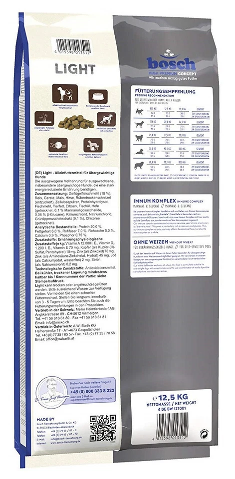 BOSCH 25kg (2 x 12,5kg) Light Diät Hundefutter Trockenfutter mit Geflügel - Bild 3 von 4