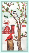 Christmas Cardinal Tree Barn Snow Scene Fabric Wintry Mix Cotton Blank 24" Panel