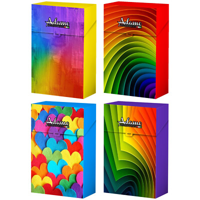 4x Kunststoff Zigarettenetui Zigarettenbox, Push to Open, Colorful Shades Design