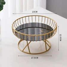 NNEDSZ Elegant Iron Art Glass Serving Tray(Black Glass) - Round Design with Gold