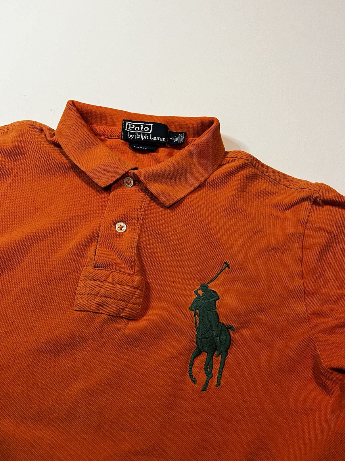 Polo Vintage Ralph Lauren Big Pony #3 Camicia Arancione Taglia Large Vestibilità Personalizzata