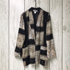 VTG Kensington Square Women Black/Beige Geometric Abstract Art Blazer Jacket L