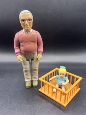 Vintage Playskool Dollhouse Hasbro Grandpa Baby Figures Doll HTF