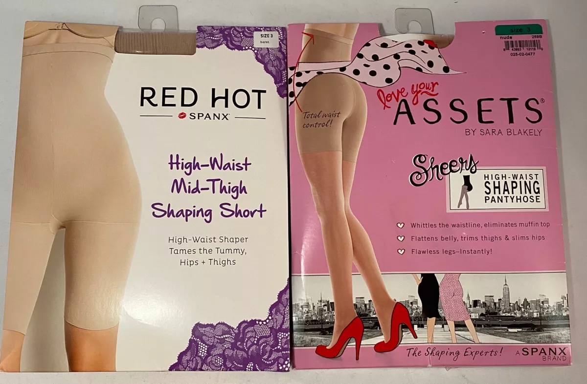 Red Hot Spanx Shaping Short High Waist Mid Thigh love your assets pantyhose  Sz 3