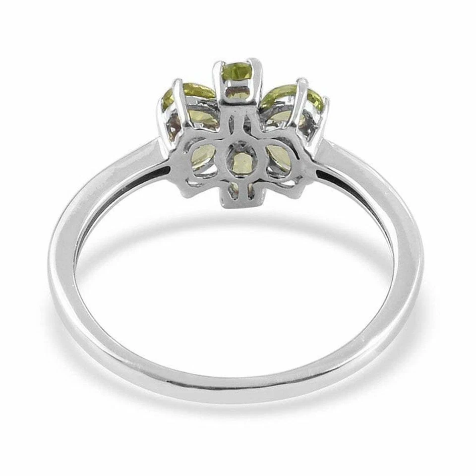 Natürlicher Grüner Peridot Blumen Edelstein Krappenring 925 Sterlingsilber - Bild 3 von 4