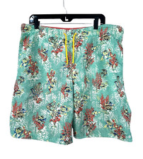 Lands End Mens Sz M Reversible Fabric Hawaiian Board Short Floral Swim Trunks R4